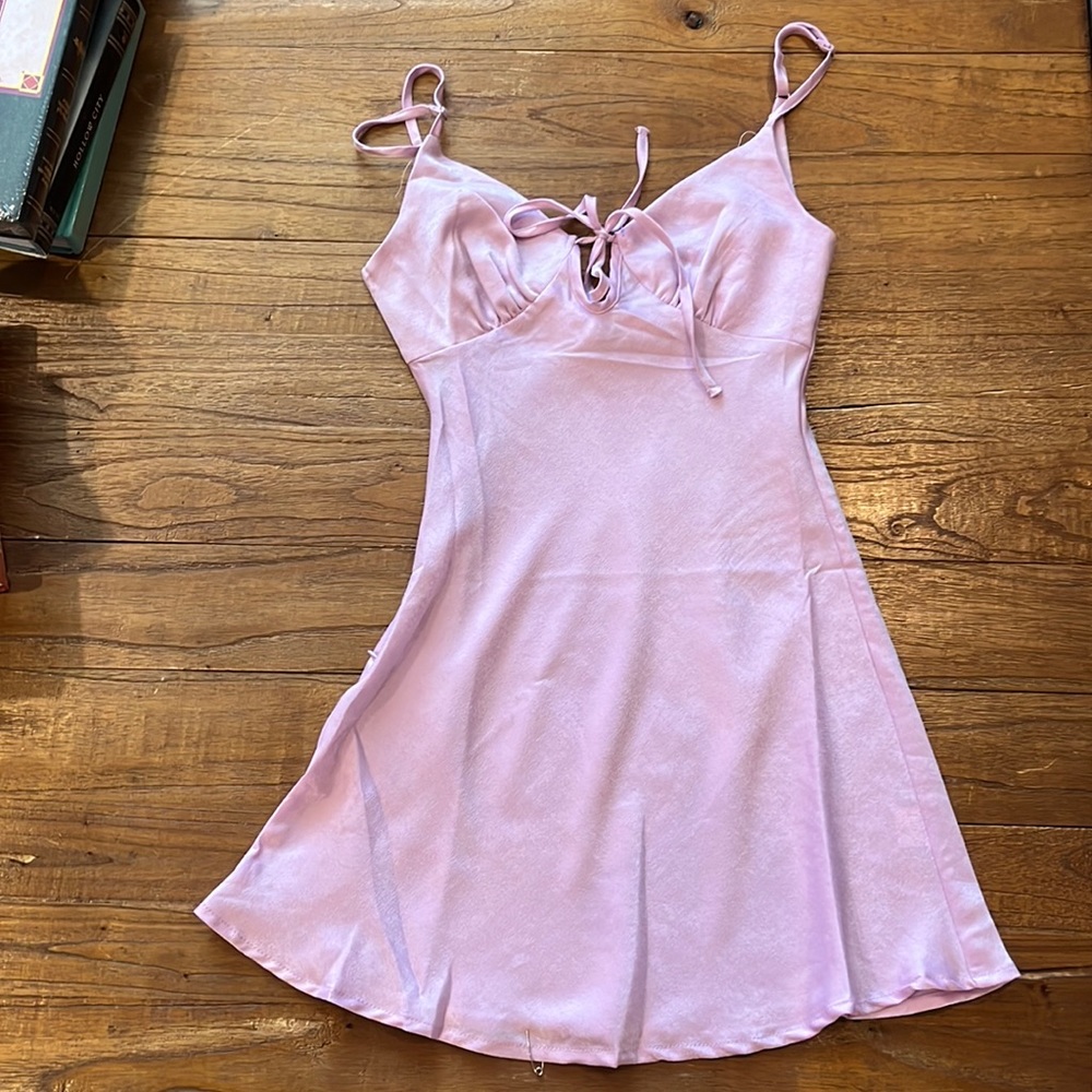 lavender minidress with tie detail